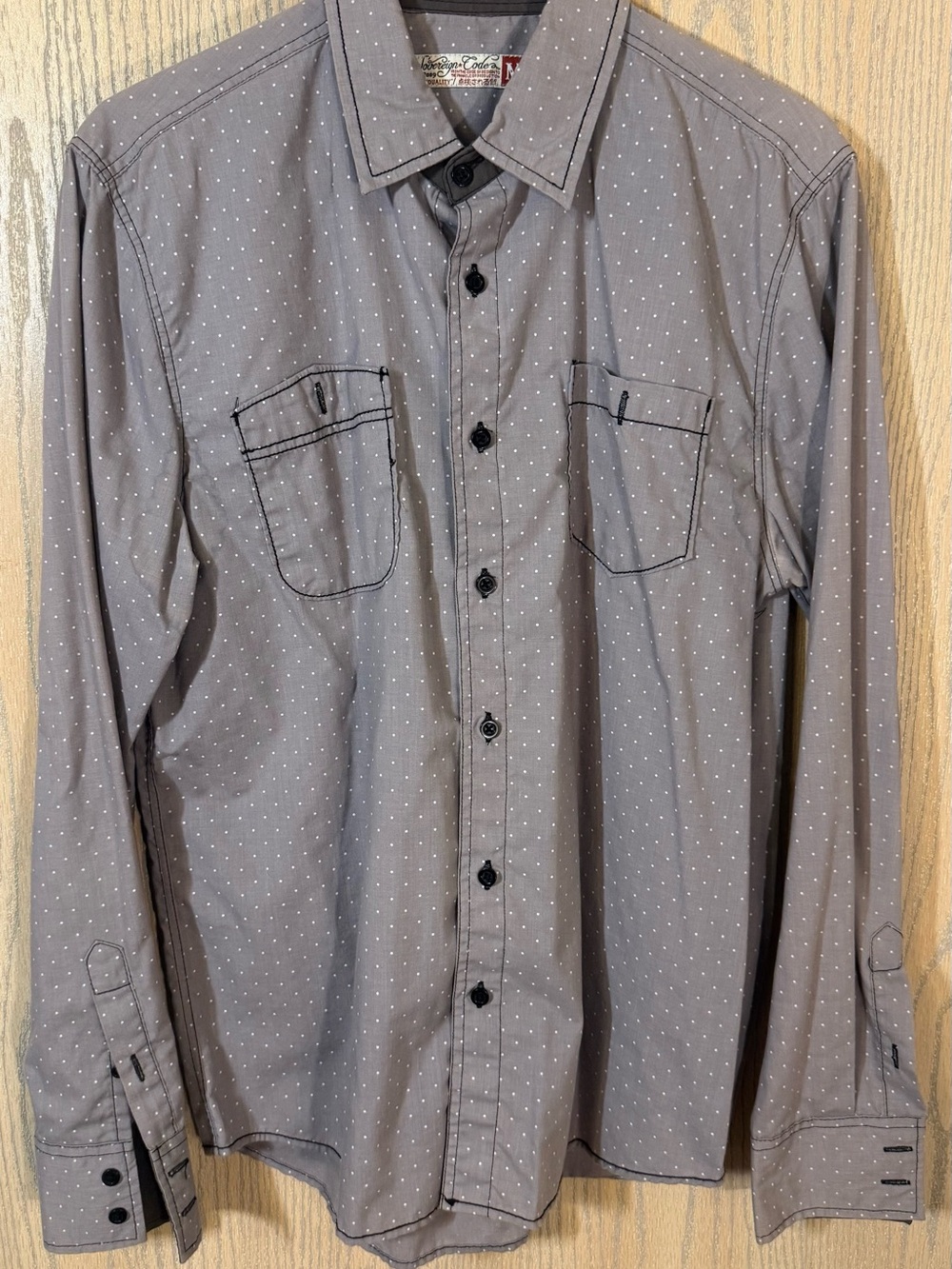 Sovereign Code Gray Dot-Print Long-Sleeve Button Shirt